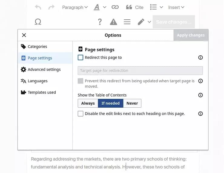 page behavior example with visualeditor
