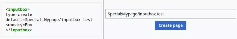 mediawiki inputbox extension creating new page example